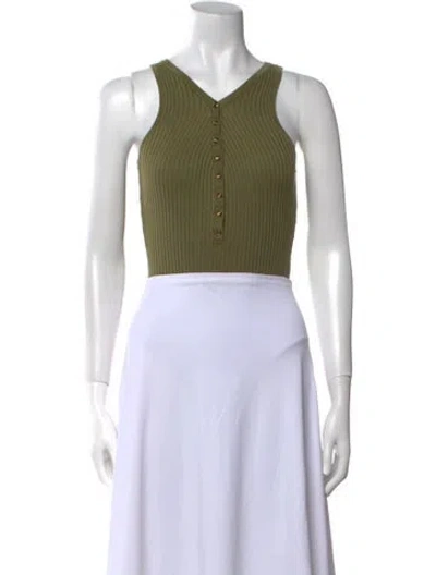 Pre-owned Sandro V-neck Sleeveless Crop Top In Green