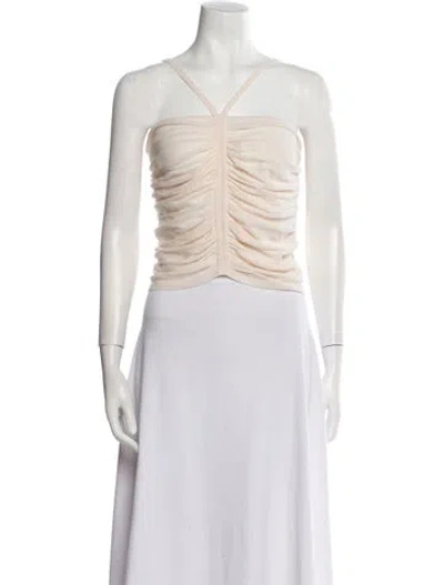 Pre-owned Sandro V-neck Sleeveless Crop Top In Neutral