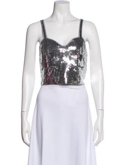 Pre-owned Sandro V-neck Sleeveless Crop Top In Silver
