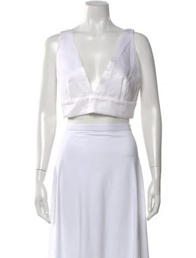 Pre-owned Sandro V-neck Sleeveless Crop Top In White