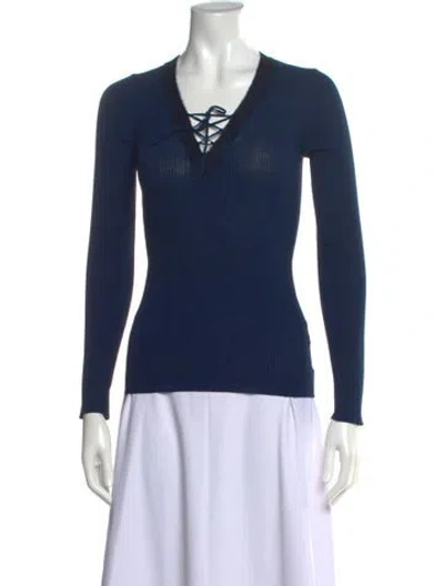 Pre-owned Sandro V-neck Sweater In Blue