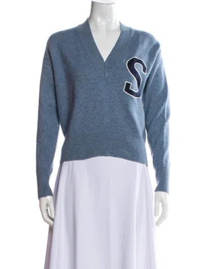 Pre-owned Sandro V-neck Sweater In Blue