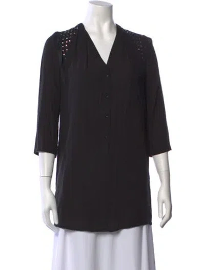 Pre-owned Sandro V-neck Three-quarter Sleeve Blouse In Black