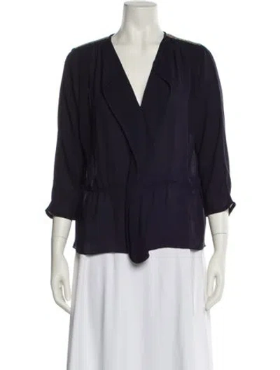 Pre-owned Sandro V-neck Three-quarter Sleeve Blouse In Blue