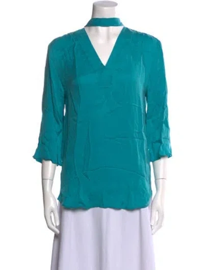 Pre-owned Sandro V-neck Three-quarter Sleeve Blouse In Green