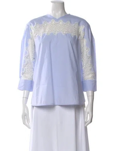 Pre-owned Sandro V-neck Three-quarter Sleeve Blouse W/ Tags In Blue