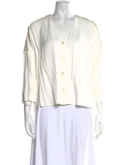 Pre-owned Sandro V-neck Three-quarter Sleeve Blouse In White