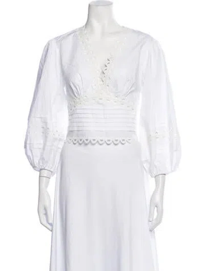 Pre-owned Sandro V-neck Three-quarter Sleeve Blouse In White