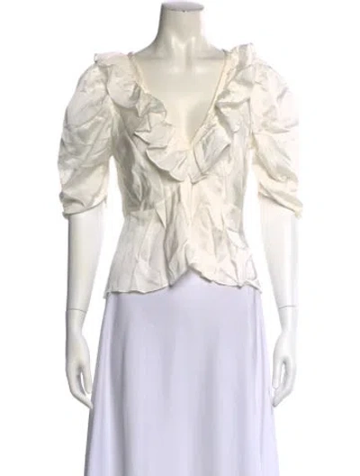 Pre-owned Sandro V-neck Three-quarter Sleeve Crop Top In Neutral