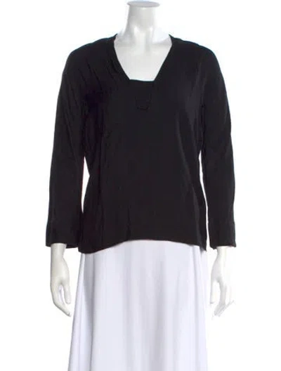 Pre-owned Sandro V-neck Three-quarter Sleeve Top In Black