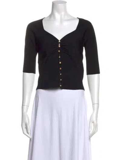 Pre-owned Sandro V-neck Three-quarter Sleeve Top In Black