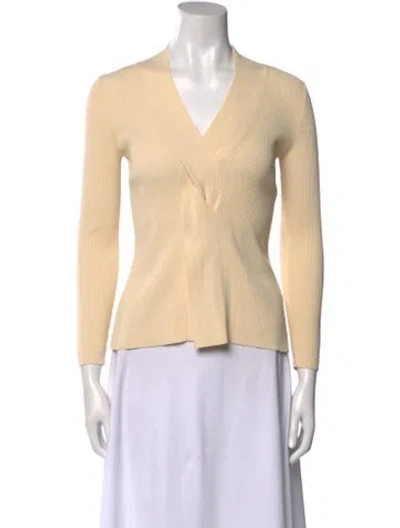 Pre-owned Sandro V-neck Three-quarter Sleeve Top In Neutral