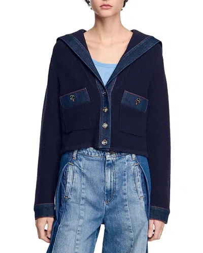 SANDRO DENIM DETAIL CARDIGAN