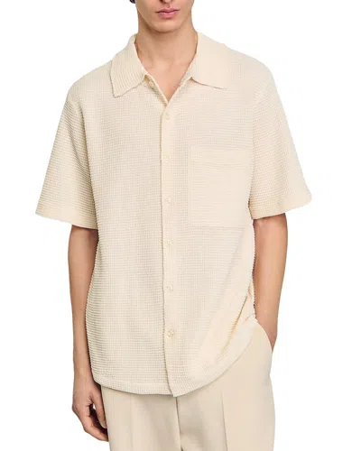 Sandro Waffled Oversized Fit Button Down Shirt In Ivory