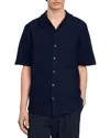 Sandro Waffled Oversized Fit Button Down Shirt In Midnight Blue
