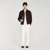 Sandro Waffled Regular Collar Zip Jacket In Brown