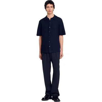 Sandro Waffled Shirt In Midnight Blue