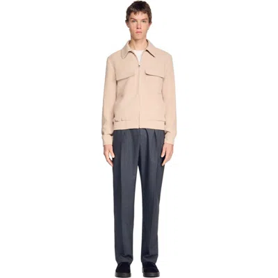 Sandro Ss26 New Fifties Waffle Effect Zip Up Jacket In Neutral