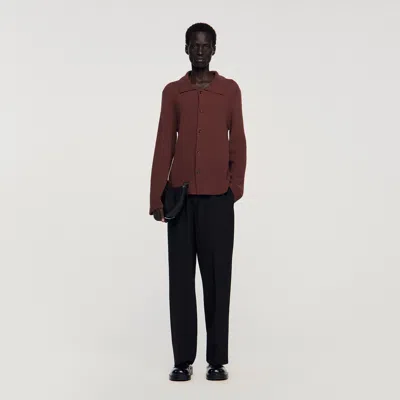 Sandro Boxy Fit Chemise Waffle Knit Shirt In Brown