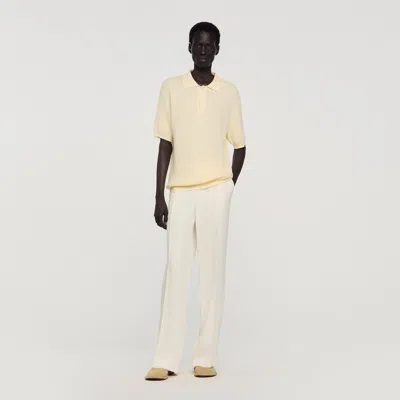 Sandro Waffle-texture Cotton Polo In Neutral