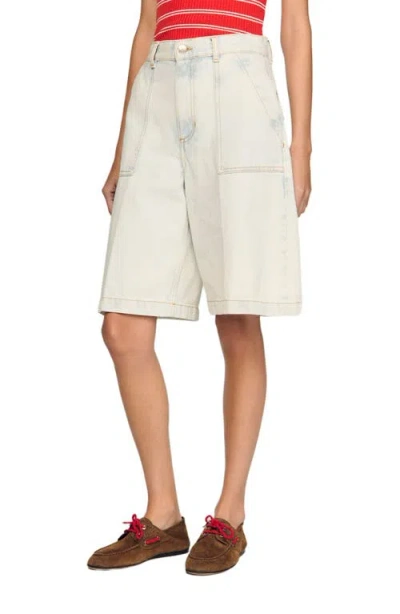 Sandro Washed Denim Bermuda Shorts In Light Blue Jean In White