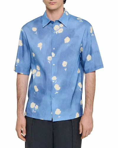 Sandro Water Flower Button Front Shirt In Blue