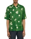 Sandro Mens Lime Floral-print Regular-fit Stretch Linen-blend Shirt In Green