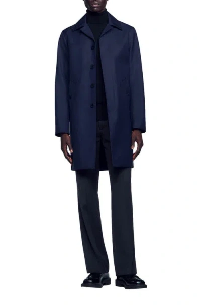 Sandro Waterproof Technical Fabric Coat In Navy Blue