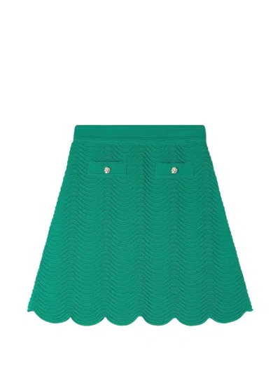Sandro Womens Emeuraude Green Scalloped-hem Knitted Mini Skirt In Multi
