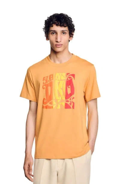 Sandro Wave Print Cotton T-shirt In Mandarin.