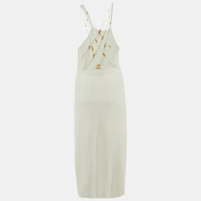 Sandro White Bead Embellished Detail Knit Midi Dress Xl