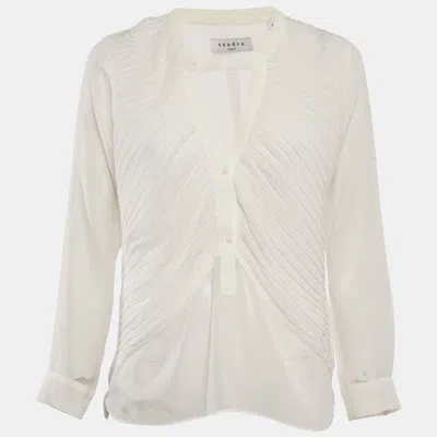 Sandro White Chiffon Pleated Blouse