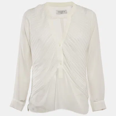 Pre-owned Sandro White Chiffon Pleated Blouse M