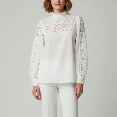 Pre-owned Sandro White Cotton And Lace Paneled Blouse M