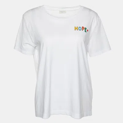 Sandro White Cotton Hope Embroidered Crew Neck T-shirt