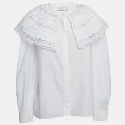 Pre-owned Sandro White Cotton Lace Collar Ernesta Blouse L