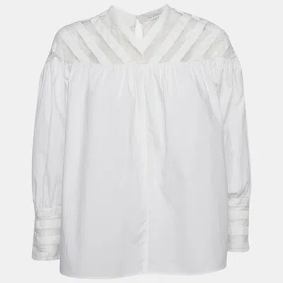 Sandro White Cotton Lace Trimmed A-line Blouse