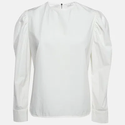 Sandro White Cotton Puff Sleeves Top