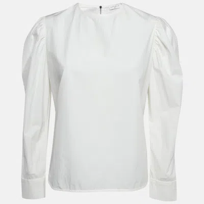 Pre-owned Sandro White Cotton Puff Sleeves Top M