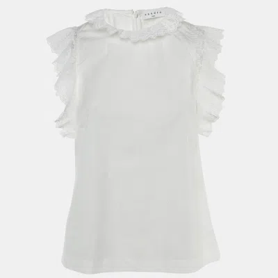 Pre-owned Sandro White Cotton Ruffled High Neck Top S
