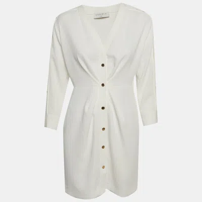 Sandro White Crepe Button Front Mini Dress