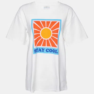 Sandro White Graphic Print Cotton Crew Neck T-shirt
