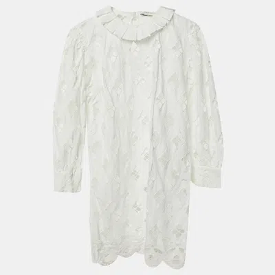 Sandro White Lace Eyelet Trim Detail Mini Dress