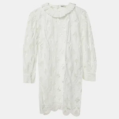 Pre-owned Sandro White Lace Eyelet Trim Detail Mini Dress S