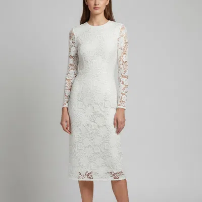 Sandro White Lace Long Sleeve Midi Dress