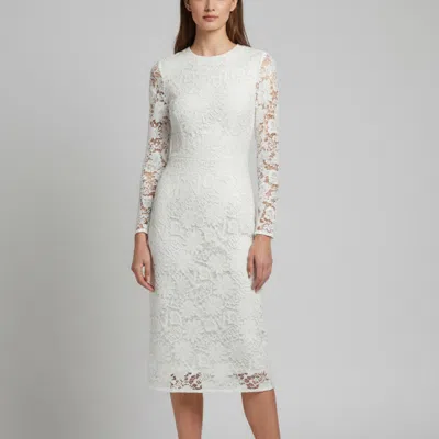 Pre-owned Sandro White Lace Long Sleeve Midi Dress M