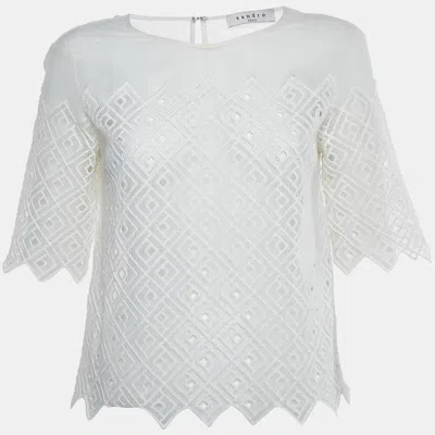 Pre-owned Sandro White Lace Sheer Top S