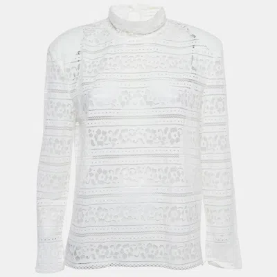 Pre-owned Sandro White Lace Turtle Neck Top L