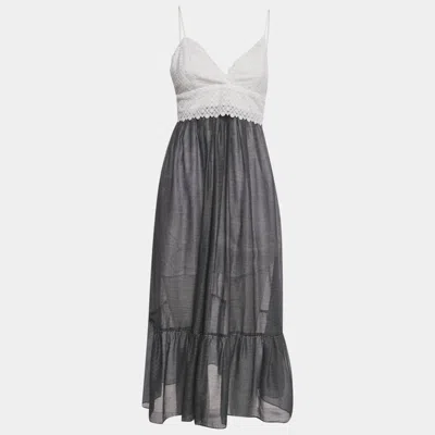 Sandro White /navy Blue Striped Lace & Crepe Midi Dress