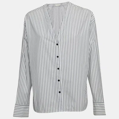 Pre-owned Sandro White Pinstripe V-neck Top L